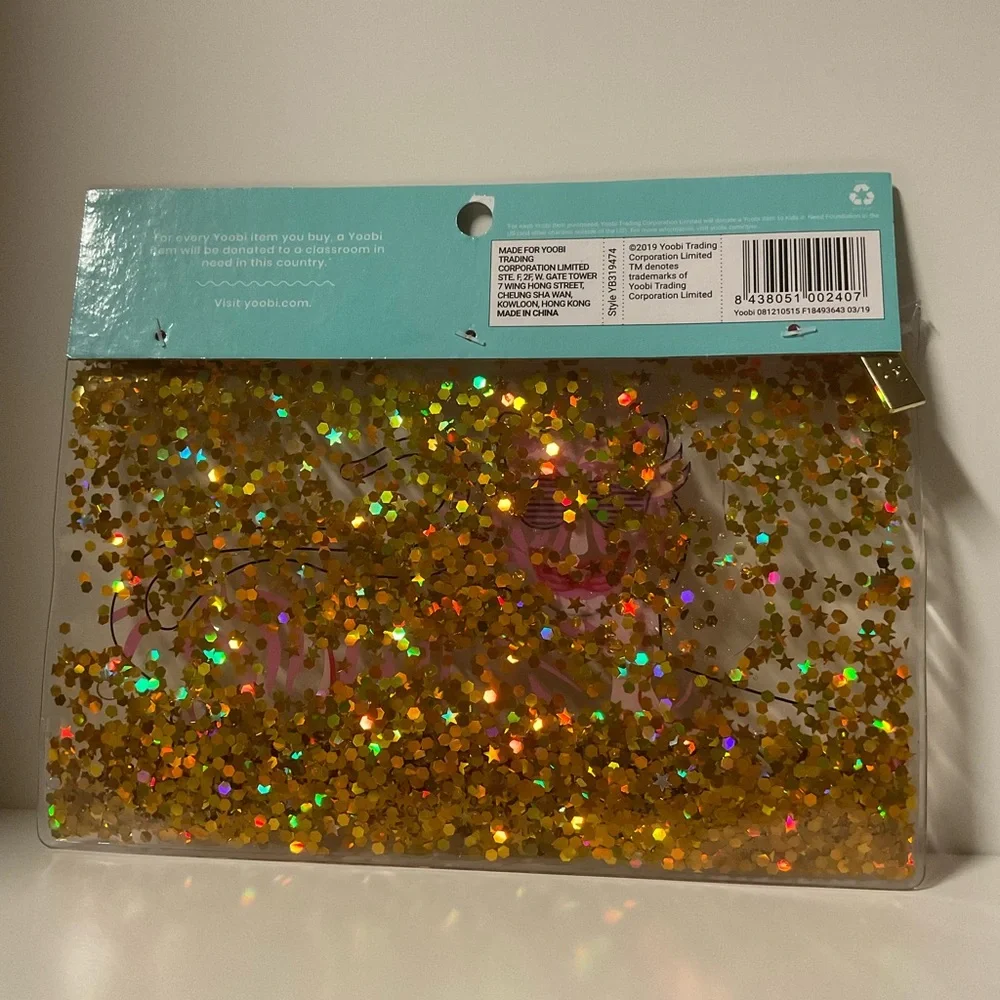 Yoobi Zip Case New Pink Tiger Floating Stars Multi Use Zipper Pouch Make Up Bag